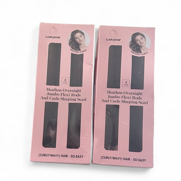 2 Boxes Luckybear Heatless Curling Rods 4pc Overnight Jumbo Flexi Rods & Scarf - Picture 1 of 3